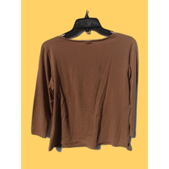 Linden Hill Woman Shirt Size L Brown Long Sleeve Beaded Lace Pullover - Picture 2 of 4